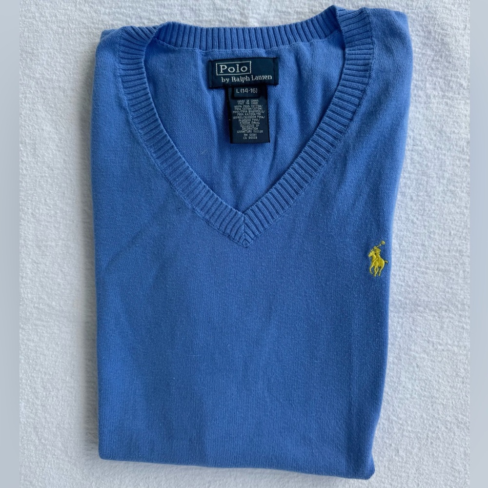 EUC Boys Polo by Ralph Lauren Blue VNeck L (14-16)